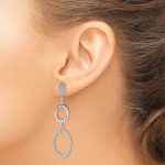 Sterling Silver Polished and Textured Circle and Oval Links Post Dangle Earring