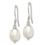 Sterling Silver Polished White 7-8mm Freshwater Cultured Pearl Dangle Earrings