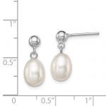 Sterling Silver Rhodium-plated 7-8mm White FW Cultured Pearl Earrings