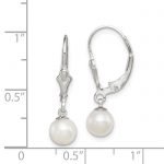 Sterling Silver Rhodium-plated Polished White 6-7mm Freshwater Cultured Pearl Leverback Dangle Earrings