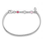 Sterling Silver Rhodium-plated Polished and Beaded Crystal and Multi-color Enameled PRINCESS with Chain Baby Bangle