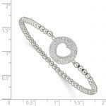 Sterling Silver Rhodium-plated Polished Beaded CZ Heart Punched Circle Stretch Bracelet