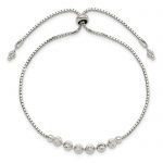 Sterling Silver Rhodium-plated Diamond-cut Beaded Adjustable Bracelet