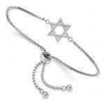 Sterling Silver Rhodium-plated CZ Star of David Adjustable Bracelet