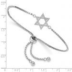 Sterling Silver Rhodium-plated CZ Star of David Adjustable Bracelet