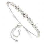 Sterling Silver Polished and D/C Beaded Adjustable Bracelet