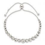 Sterling Silver Polished and D/C Beaded Adjustable Bracelet