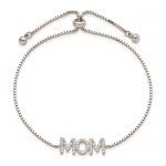 Sterling Silver Polished Rhodium-plated Pavé CZ MOM Adjustable Bracelet