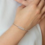 Sterling Silver Polished Rhodium-plated Pavé CZ MOM Adjustable Bracelet