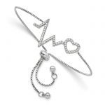 Sterling Silver Polished Rhodium Micro Pavé CZ Heartbeat Adj. Bracelet