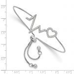 Sterling Silver Polished Rhodium Micro Pavé CZ Heartbeat Adj. Bracelet