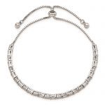 Sterling Silver Polished Rhodium-plated CZ Adjustable Bracelet