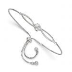 Sterling Silver Polished Rhodium-plated CZ Adjustable Bracelet