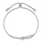 Sterling Silver Polished Rhodium-plated CZ Adjustable Bracelet