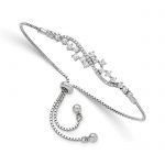 Sterling Silver Polished Rhodium-plated CZ Adjustable Bracelet