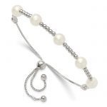 Sterling Silver Polished Beaded and Synthetic Pearl Adjustable Bracelet