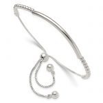 Sterling Silver Polished Bar Beaded Adjustable Bracelet