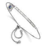 Sterling Silver RH-plated Created Blue Spinel and CZ Evil Eye Adjustable Br