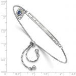 Sterling Silver RH-plated Created Blue Spinel and CZ Evil Eye Adjustable Br