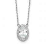 Sterling Silver Rhodium-plated 8x6mm Oval CZ 16in with 2in ext. Necklace