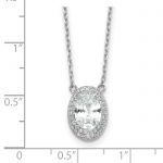 Sterling Silver Rhodium-plated 8x6mm Oval CZ 16in with 2in ext. Necklace