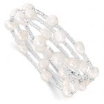 7-8mm White Baroque Freshwater Cultured Pearl and Glass Beaded Wrap Bracelet