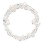 7-8mm White Baroque Freshwater Cultured Pearl and Glass Beaded Wrap Bracelet