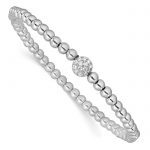 Sterling Silver Rhodium-plated Polished Beaded CZ Stretch Bracelet