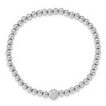 Sterling Silver Rhodium-plated Polished Beaded CZ Stretch Bracelet