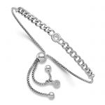 Leslie's Sterling Silver Rhodium-plated Polished CZ Bolo Bracelet