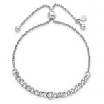 Leslie's Sterling Silver Rhodium-plated Polished CZ Bolo Bracelet