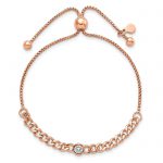 Leslie's Sterling Silver Rose-tone Polished CZ Bolo Bracelet