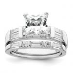 Sterling Silver Rhodium Plated CZ Engagement Ring and CZ Wedding Band Two Piece Set