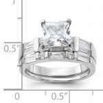 Sterling Silver Rhodium Plated CZ Engagement Ring and CZ Wedding Band Two Piece Set