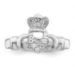 Sterling Silver Rhodium-plated CZ Claddagh Ring