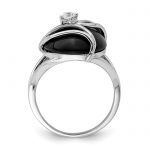 Sterling Silver Rhodium-plated Onyx and CZ Ring