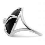 Sterling Silver Rhodium-plated Onyx and CZ Ring