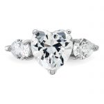 Sterling Silver Rhodium-plated Heart Shape Center CZ 3-Stone Ring