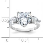 Sterling Silver Rhodium-plated Heart Shape Center CZ 3-Stone Ring