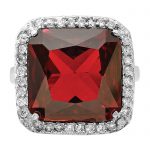 Sterling Silver Polished Red and Clear CZ Square Halo Ring