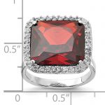 Sterling Silver Polished Red and Clear CZ Square Halo Ring