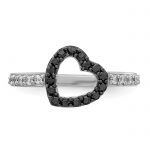 Sterling Silver Rhodium Black and White CZ Heart Ring