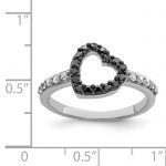 Sterling Silver Rhodium Black and White CZ Heart Ring