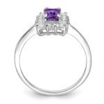 Sterling Silver Rhodium-plated Amethyst and CZ Ring