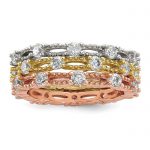 Sterling Silver White Yellow and Rose-tone Set of 3 CZ Eternity Rings