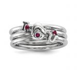 Sterling Silver Rhodium-plated Set of 3 Ruby Stacking ILOVEU Rings