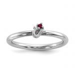 Sterling Silver Rhodium-plated Set of 3 Ruby Stacking ILOVEU Rings