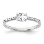 Sterling Silver Rhodium-plated Oval CZ Ring