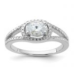 Sterling Silver Rhodium-plated Oval CZ Halo Ring