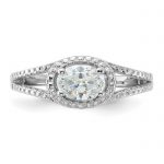 Sterling Silver Rhodium-plated Oval CZ Halo Ring